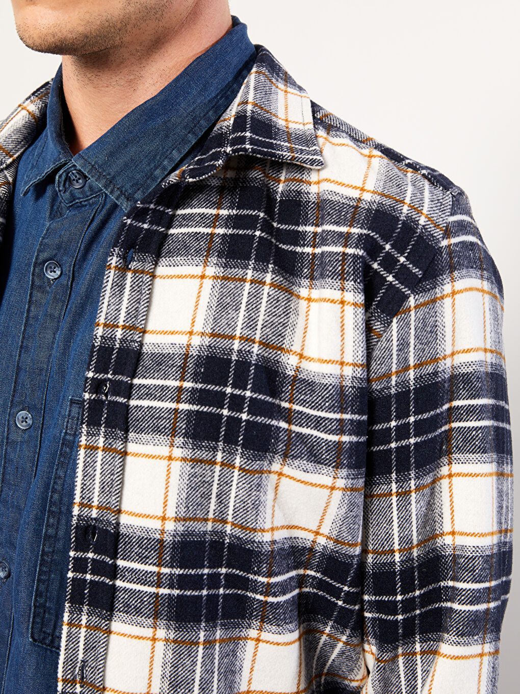 Lacivert Regular Fit Uzun Kollu Ekose Erkek Oduncu Gömlek-4