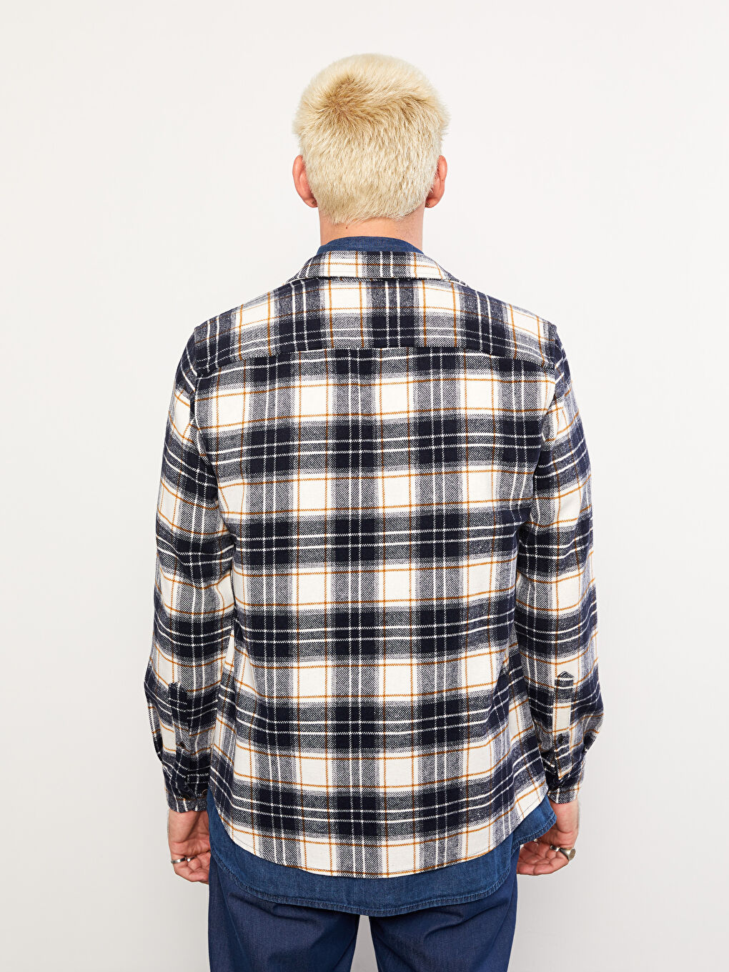 Lacivert Regular Fit Uzun Kollu Ekose Erkek Oduncu Gömlek-5