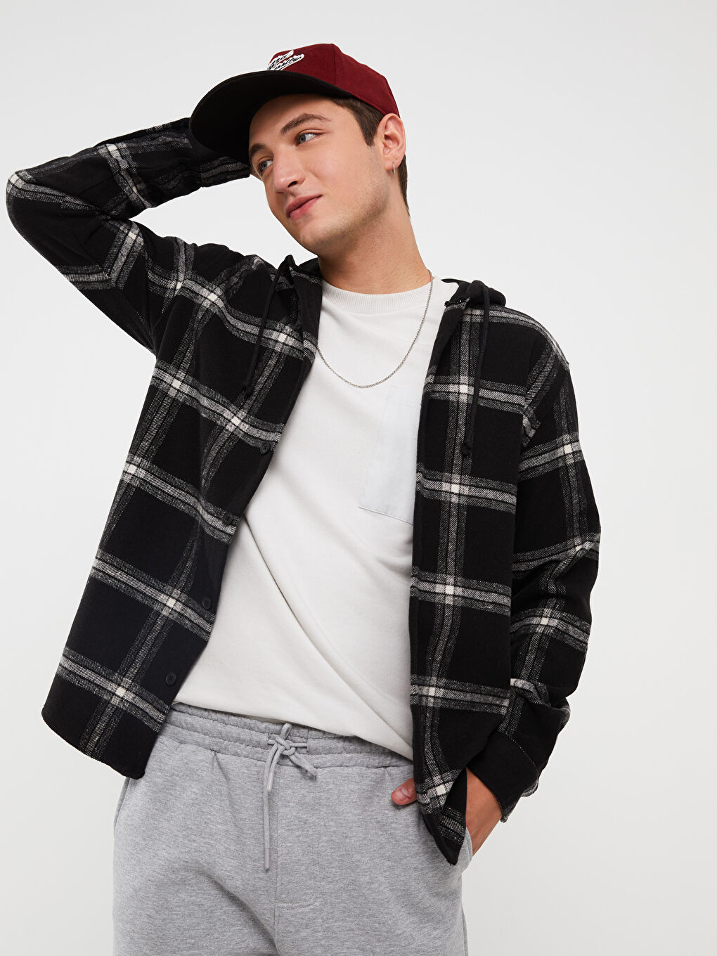 Siyah Regular Fit Uzun Kollu Ekose Erkek Oduncu Gömlek-1