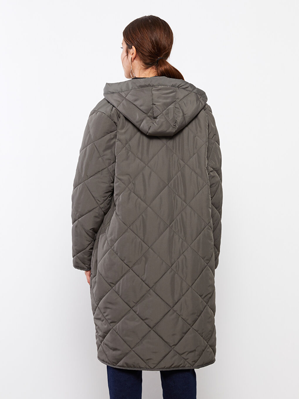 Haki Kapüşonlu Kapitone Kadın Şişme Mont-5