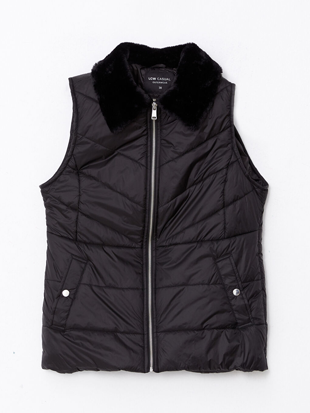 Siyah Kadın Gömlek Yaka Düz Şişme Yelek-6