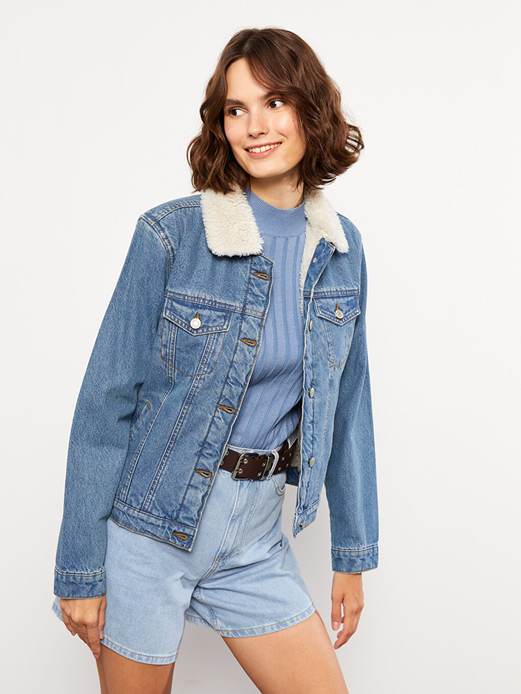 LCW Jeans Shirt Neck Regular Long Sleeve Women's Rodeo Jean Jacket -W2AE89Z8-507