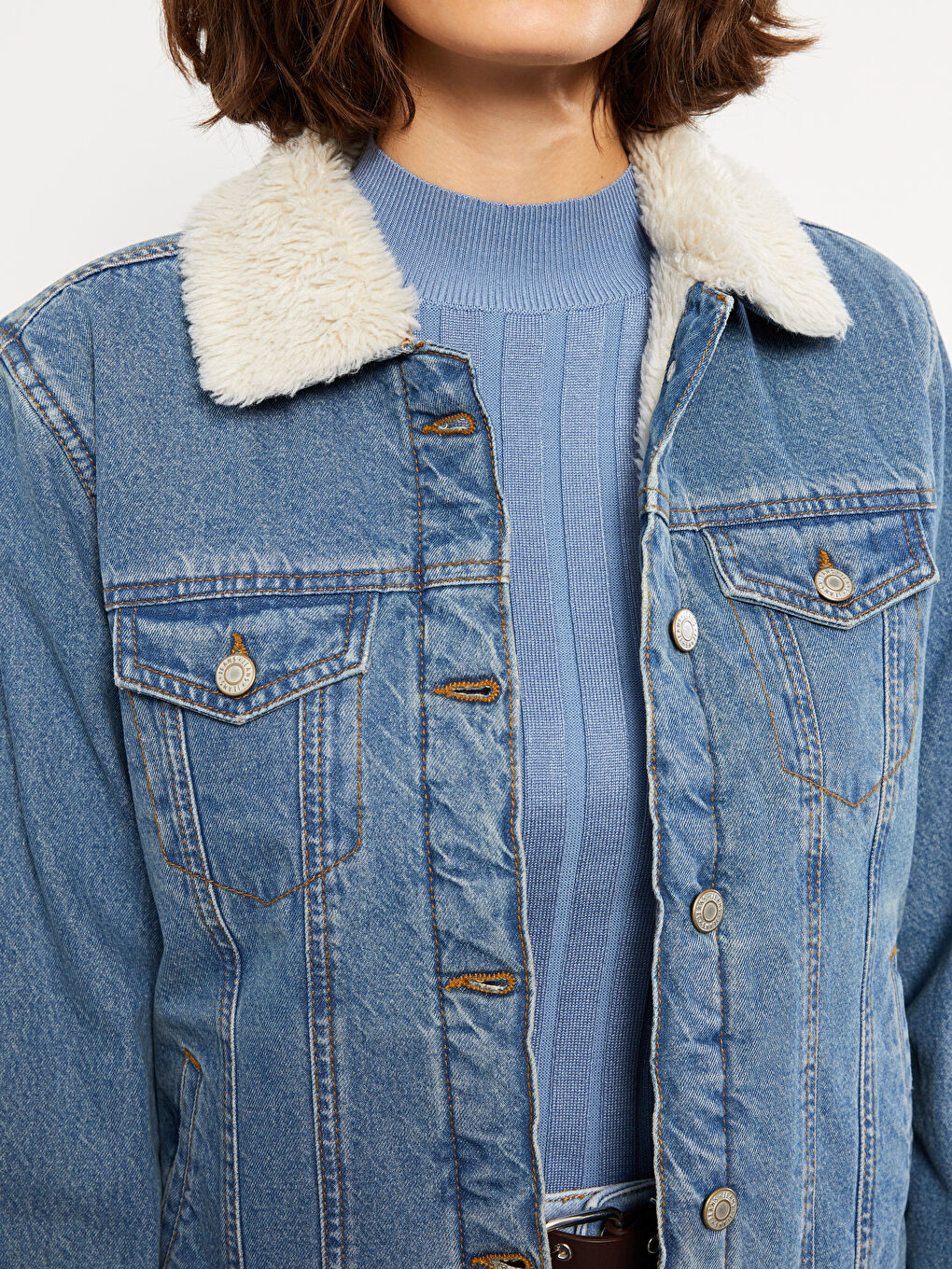 LCW Jeans Shirt Neck Regular Long Sleeve Women's Rodeo Jean Jacket -W2AE89Z8-507