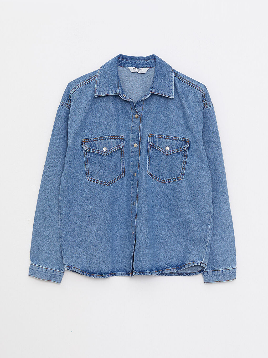 LCW Jeans چاکەتی کراس جلی جینسی ئافرەتان قۆڵ درێژ بە داخستنی دوگمەی پێشەوە و گیرفان -W2AE94Z8-311
