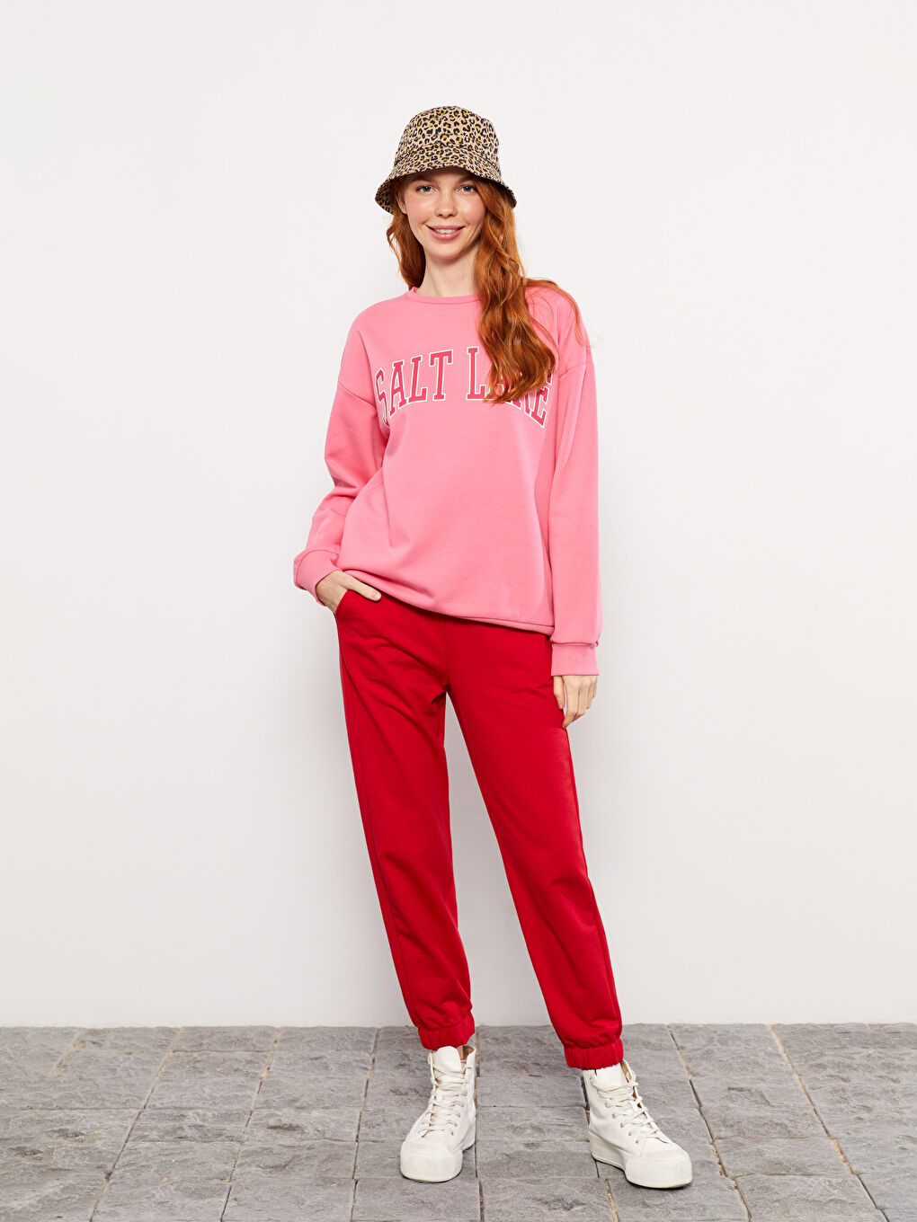 Kırmızı Kadın Beli Lastikli Düz Jogger Eşofman Altı