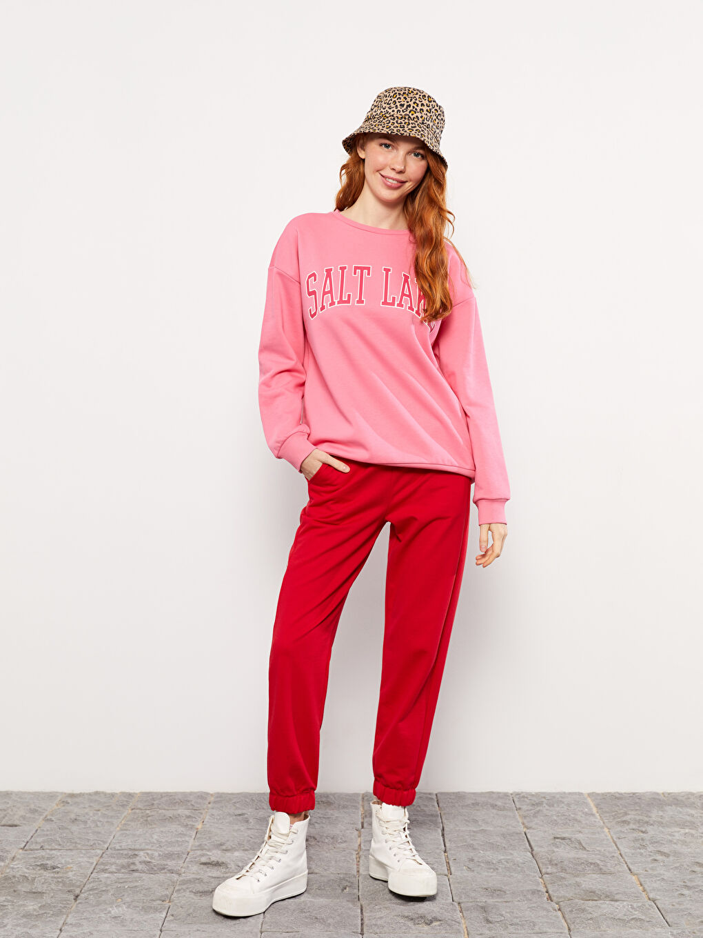 Kırmızı Kadın Beli Lastikli Düz Jogger Eşofman Altı-1