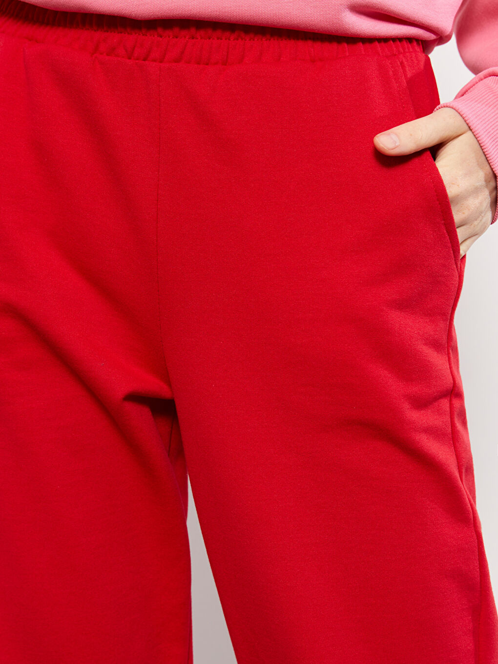 Kırmızı Kadın Beli Lastikli Düz Jogger Eşofman Altı-2