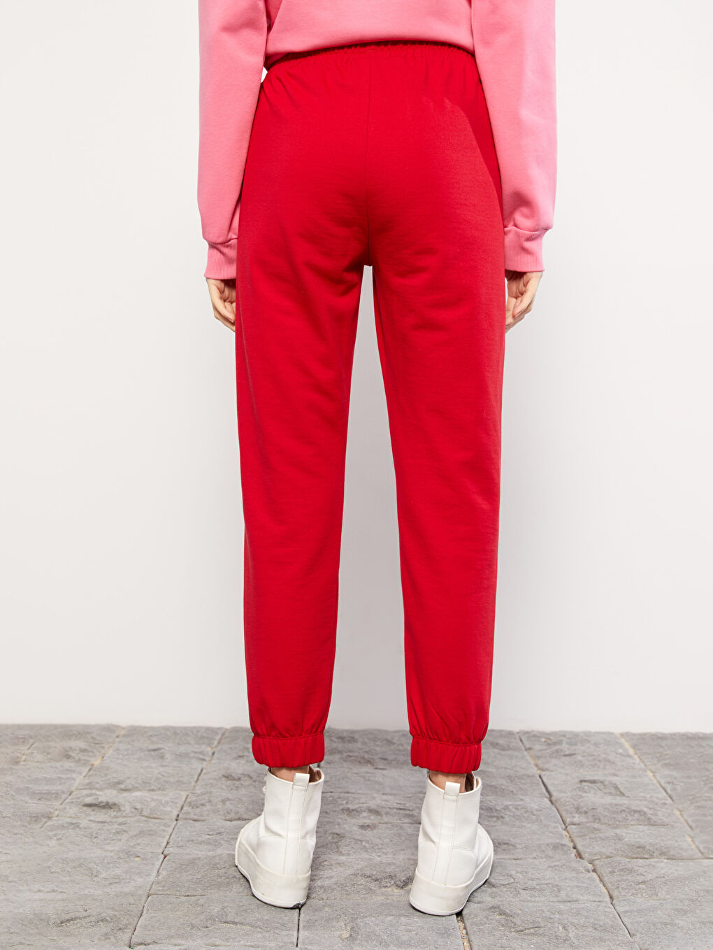Kırmızı Kadın Beli Lastikli Düz Jogger Eşofman Altı-4