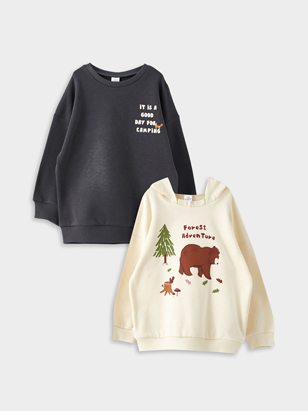 LCW baby Açık Bej Uzun Kollu Baskılı Pamuklu Erkek Bebek Sweatshirt 2'li