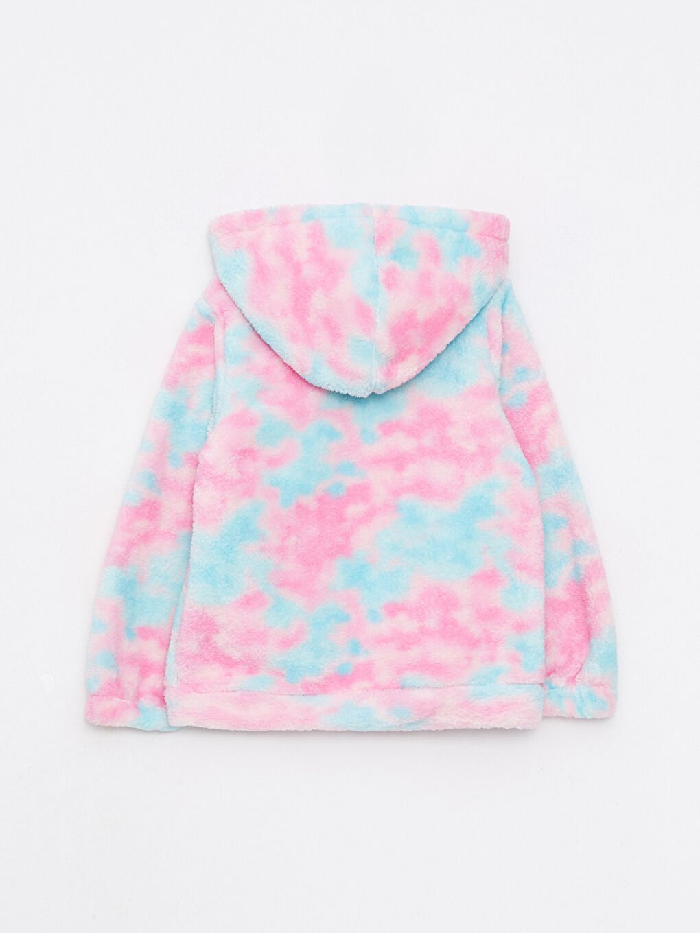 Karışık Kapüşonlu Batik Desenli Uzun Kollu Pelüş Kız Çocuk Fermuarlı Sweatshirt-1