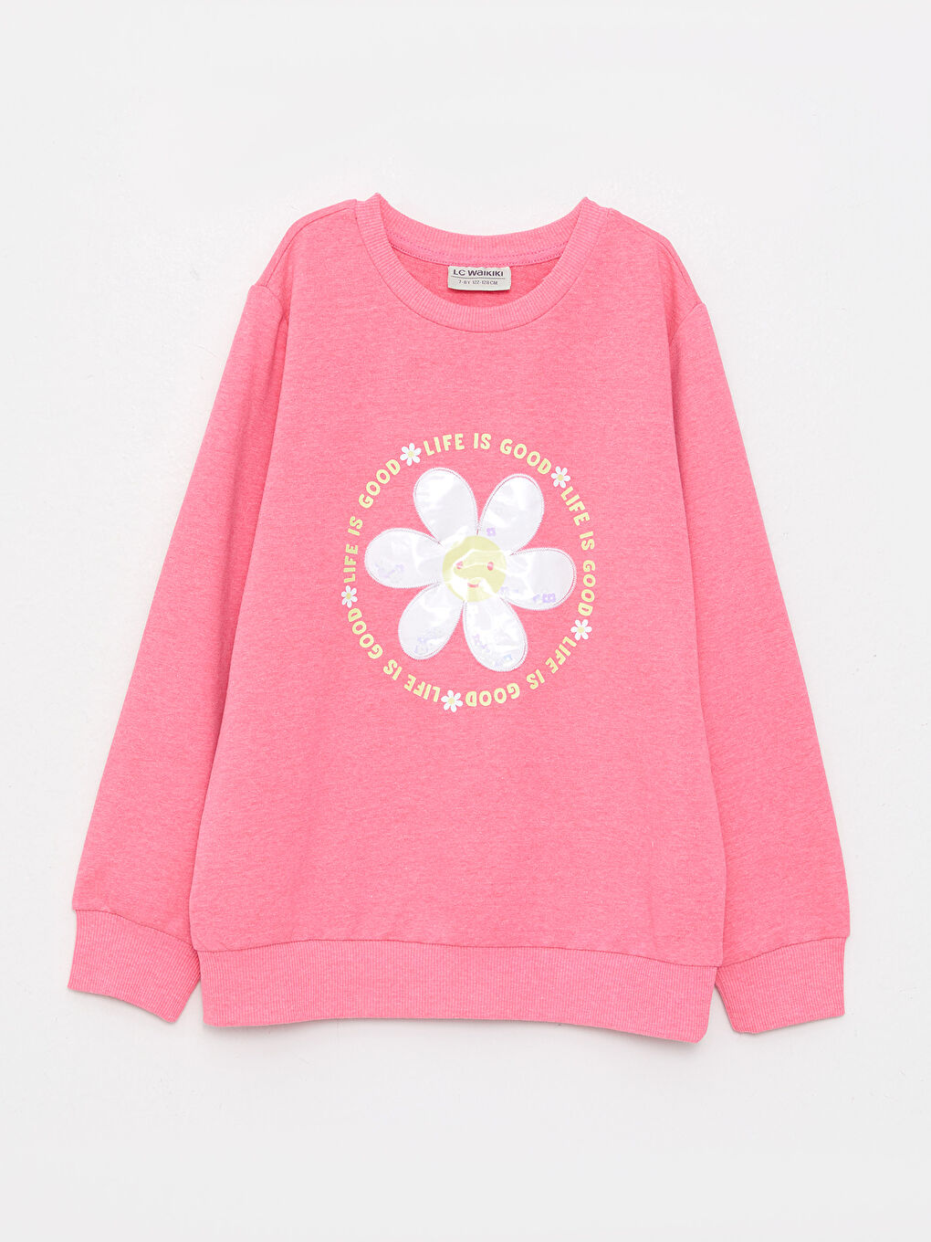 LCW Kids Parlak Pembe Bisiklet Yaka Baskılı Uzun Kollu Kız Çocuk Sweatshirt - 4