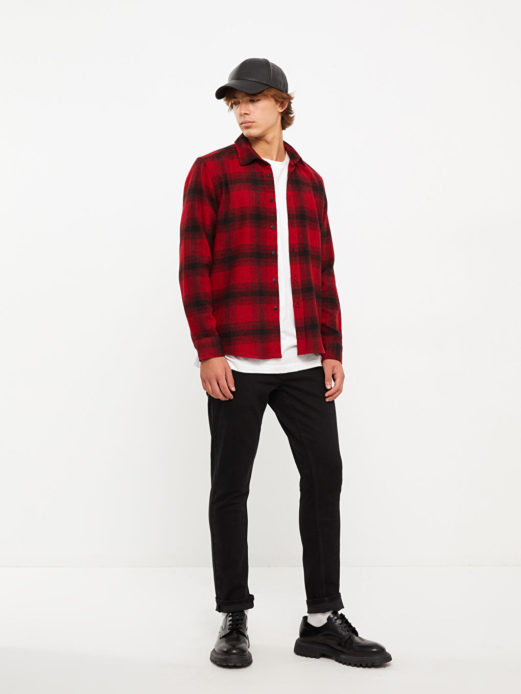 Chemise en flanelle à carreaux à manches longues coupe régulière pour hommes