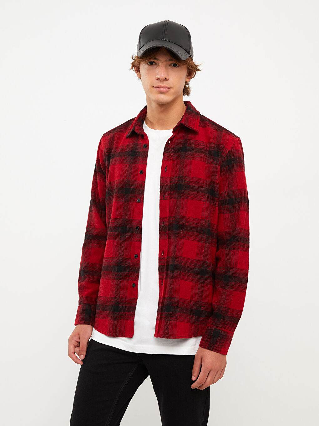 Chemise en flanelle à carreaux à manches longues coupe régulière pour hommes-2