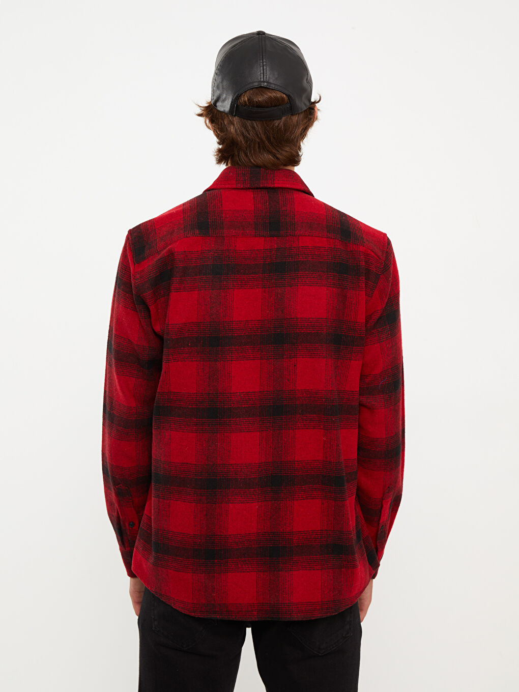 Chemise en flanelle à carreaux à manches longues coupe régulière pour hommes-4