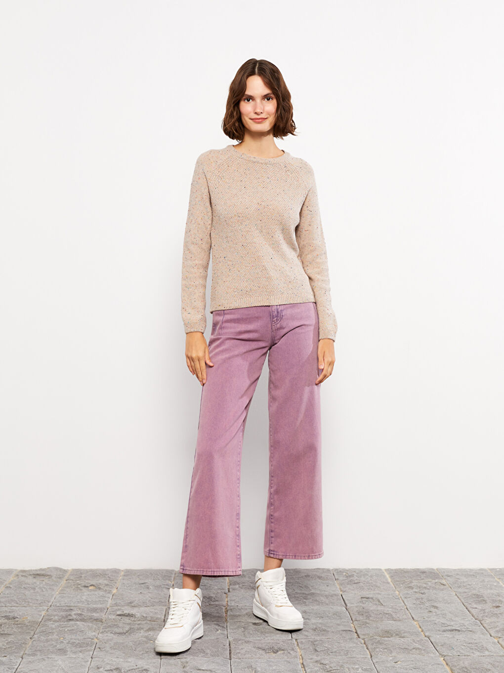 Turuncu Bisiklet Yaka Desenli Uzun Kollu Kadın Triko Kazak-2