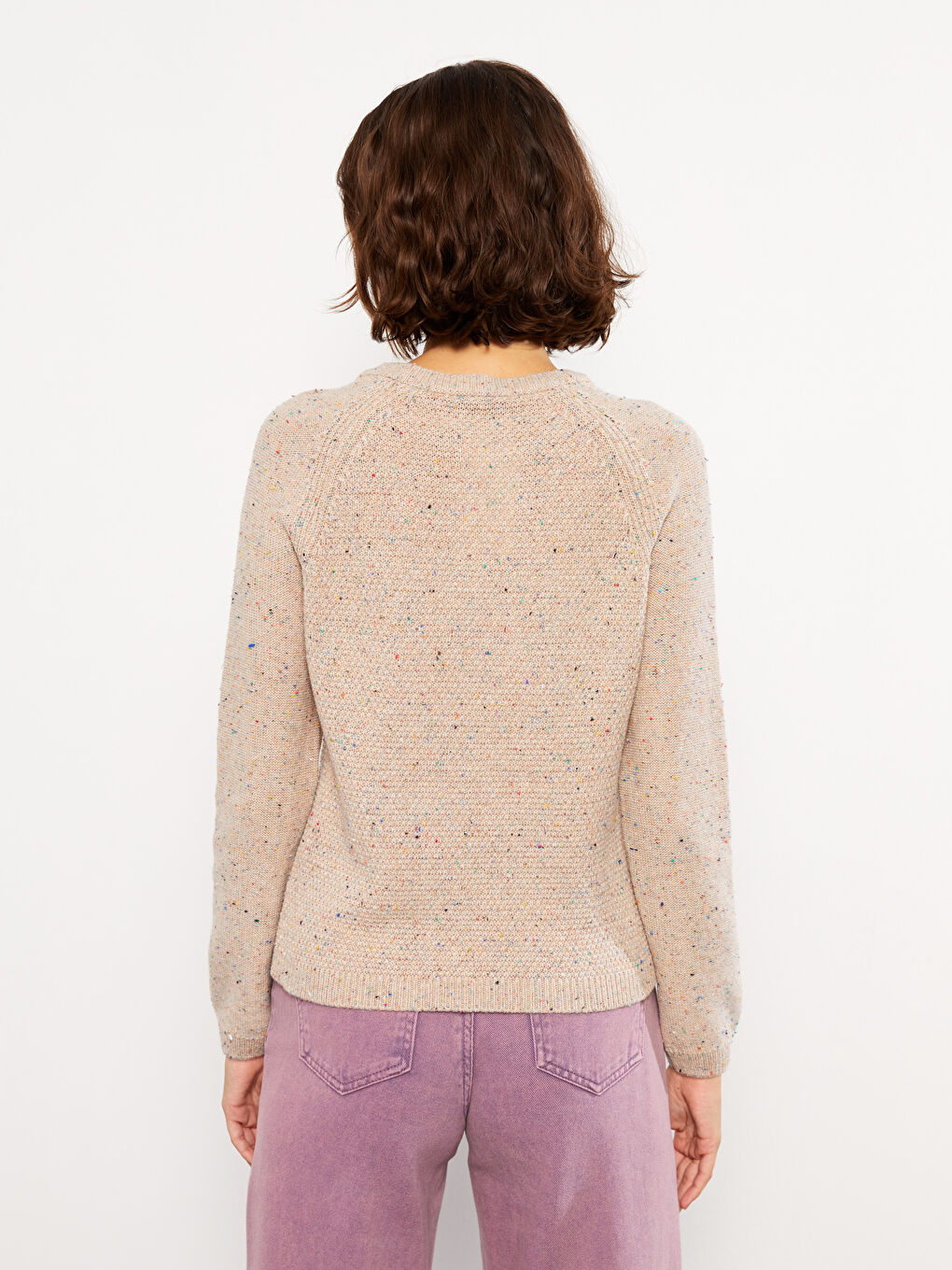 Turuncu Bisiklet Yaka Desenli Uzun Kollu Kadın Triko Kazak-4