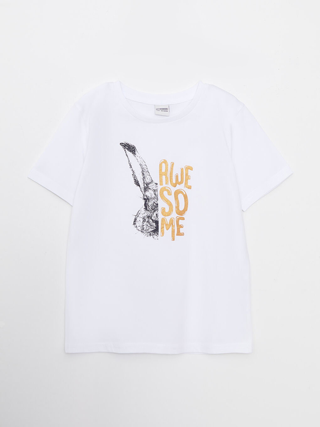 Beyaz Bisiklet Yaka Baskılı Kısa Kollu Pamuklu Erkek Çocuk Tişört