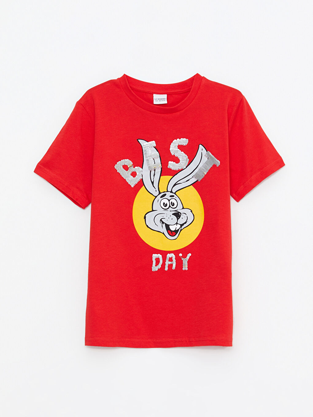 Crew Neck Printed Double Sided Sequined Short Sleeve Cotton Boy T-Shirt-1