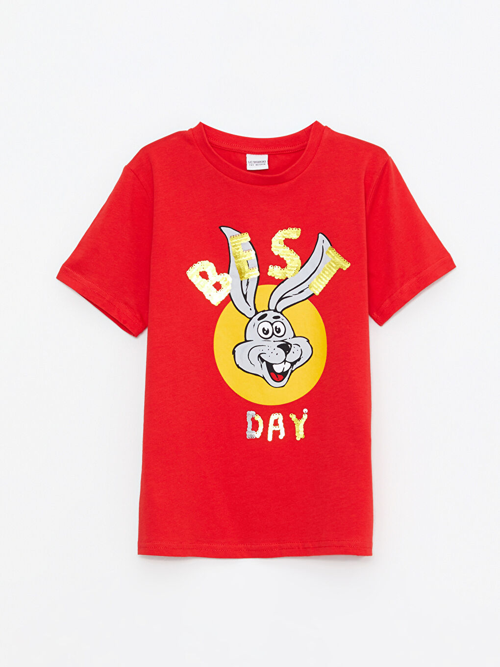 Crew Neck Printed Double Sided Sequined Short Sleeve Cotton Boy T-Shirt-2