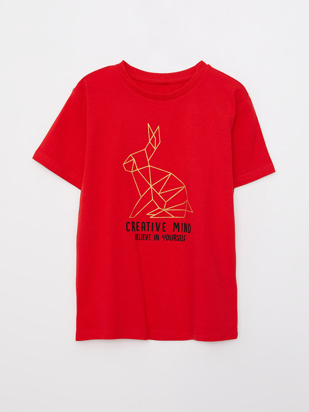 Kırmızı Bisiklet Yaka Baskılı Kısa Kollu Pamuklu Erkek Çocuk Tişört
