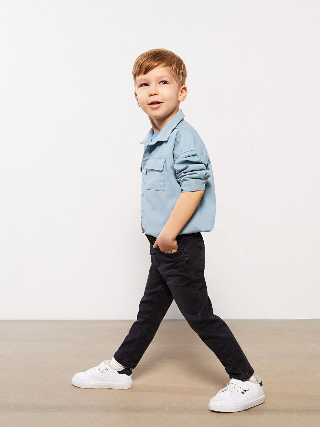 Mavi Uzun Kollu Basic Erkek Bebek Gömlek-1