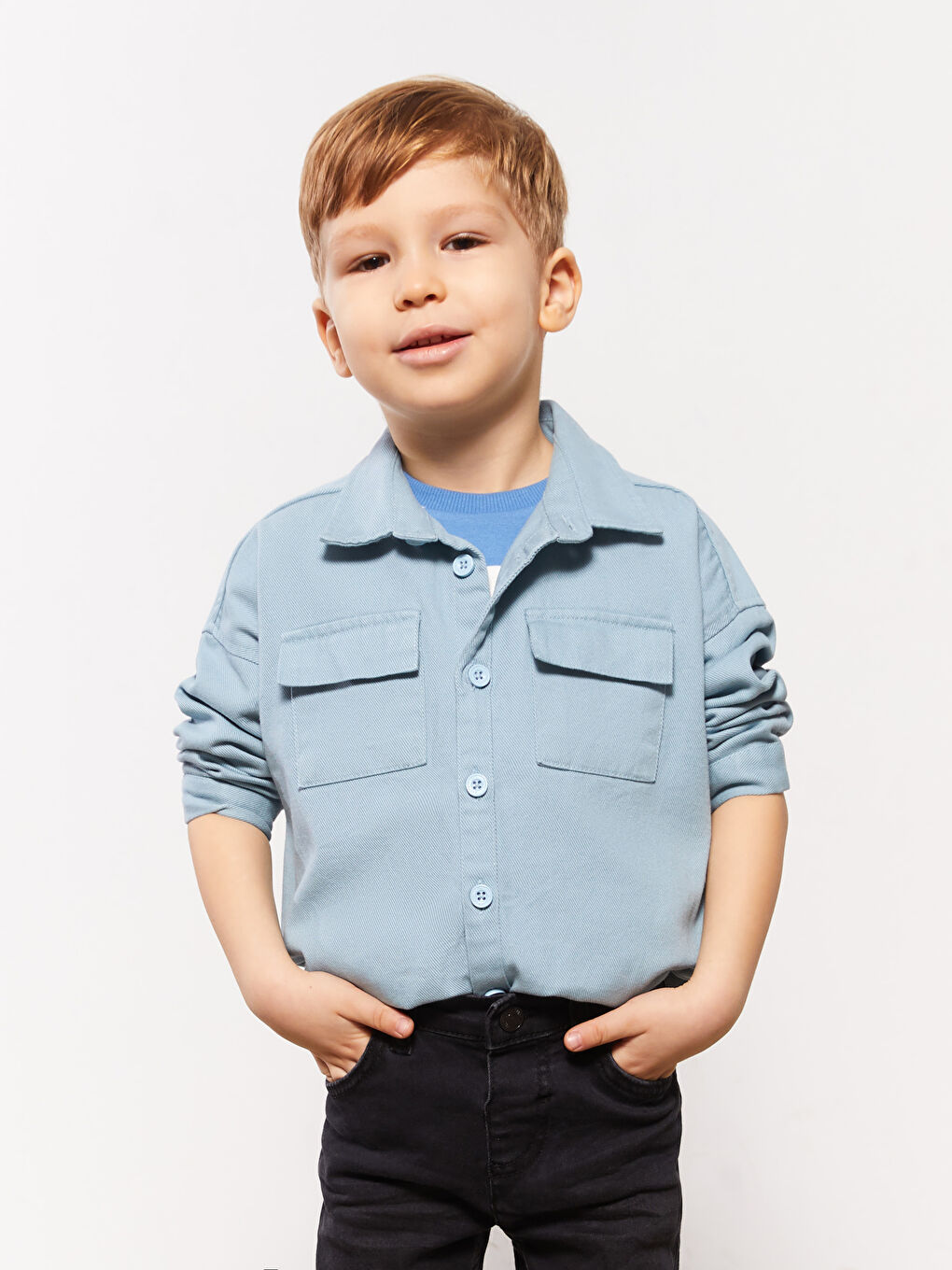 Mavi Uzun Kollu Basic Erkek Bebek Gömlek-2