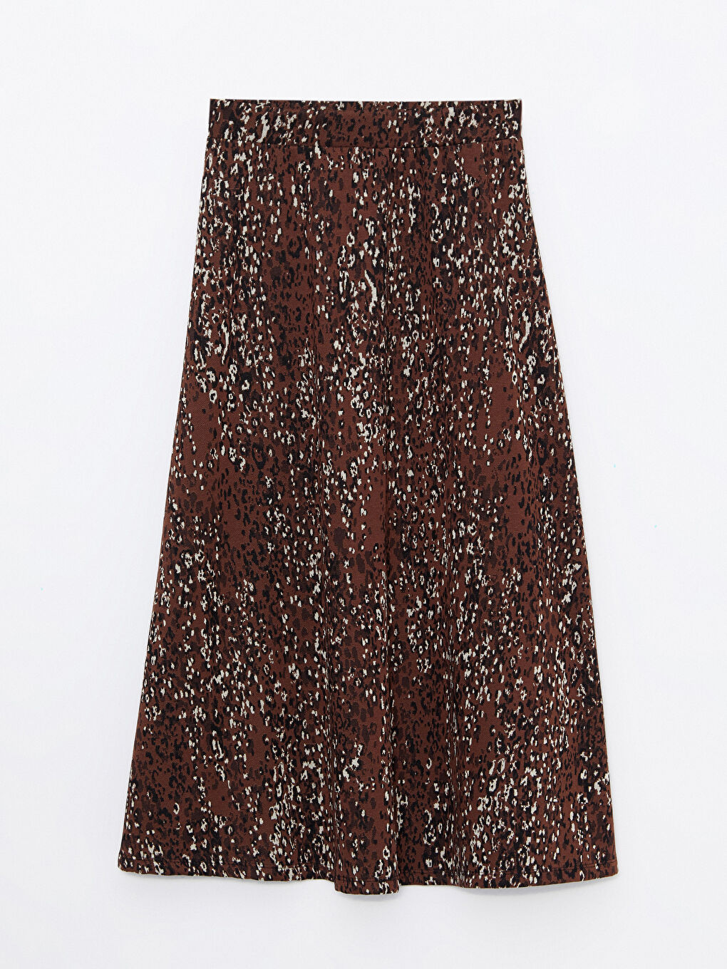 Kahverengi Beli Lastikli Desenli Ponte Kadın Kloş Etek-5