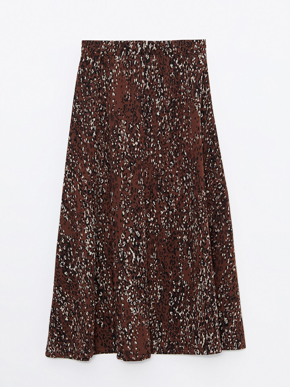 Kahverengi Beli Lastikli Desenli Ponte Kadın Kloş Etek-6