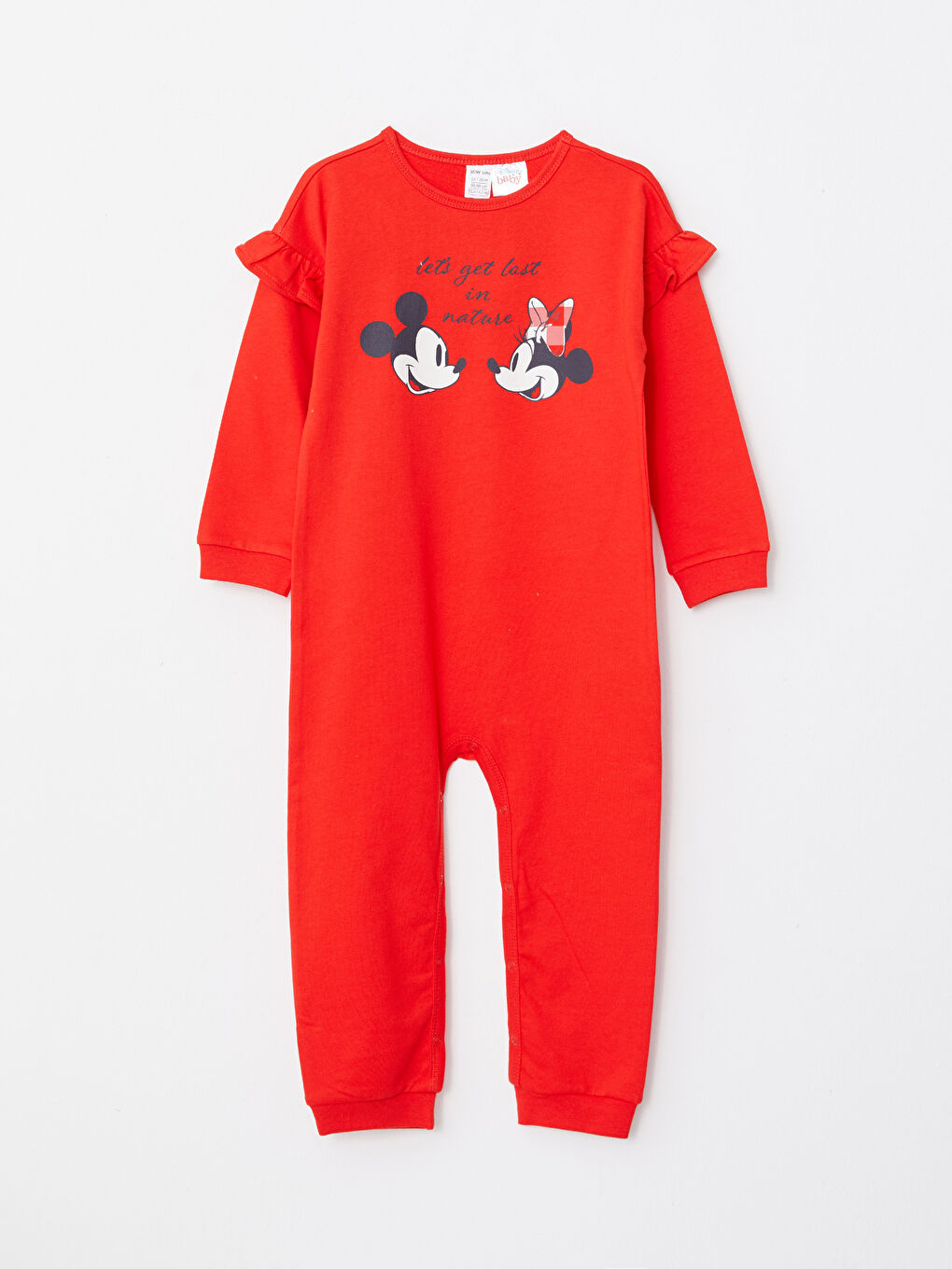 Crew Neck Long Sleeve Minnie Mouse Printed Baby Girls' Jumpsuit