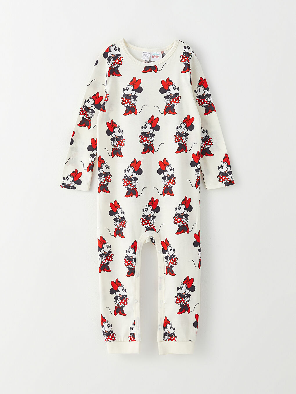 Crew Neck Long Sleeve Minnie Mouse Printed Baby Girls' Jumpsuit-4