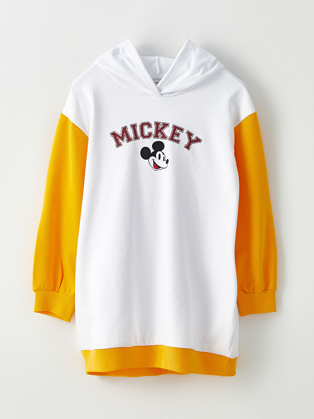 LCW Kids Optik Beyaz Kapüşonlu Mickey Mouse Baskılı Uzun Kollu Kız Çocuk Elbise - 5