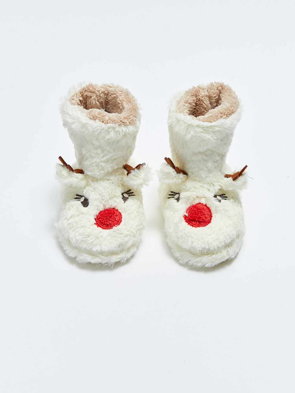 Bej Nakışlı Pelüş Kız Çocuk Ev Botu-2