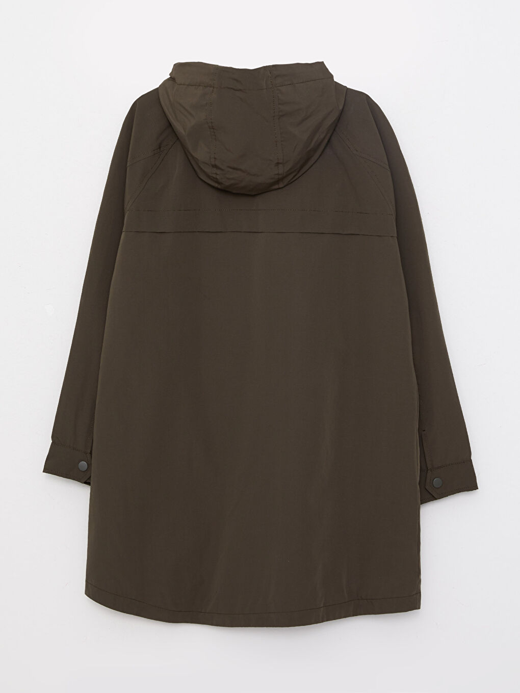 Haki Kadın Kapüşonlu Düz Mont-7