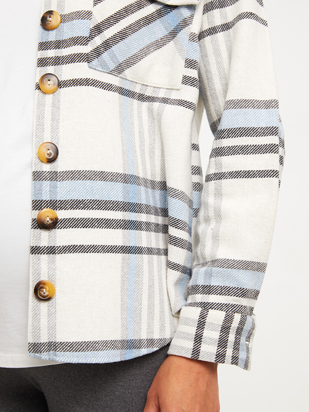 Buttoned Regular Long Sleeve Gabardine Maternity Shirt Jacket-6