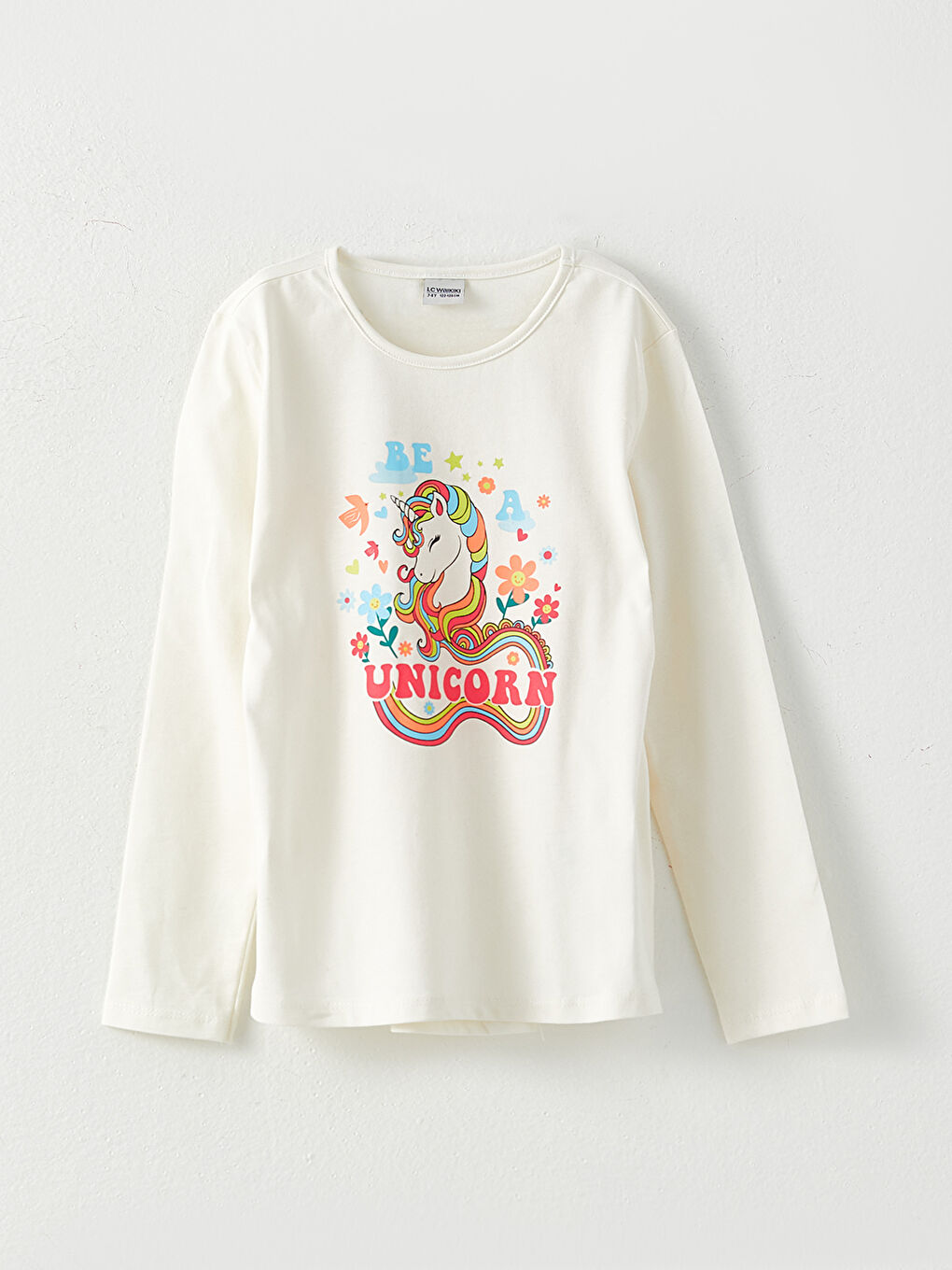 Crew Neck Printed Long Sleeve Cotton Girl T-shirt