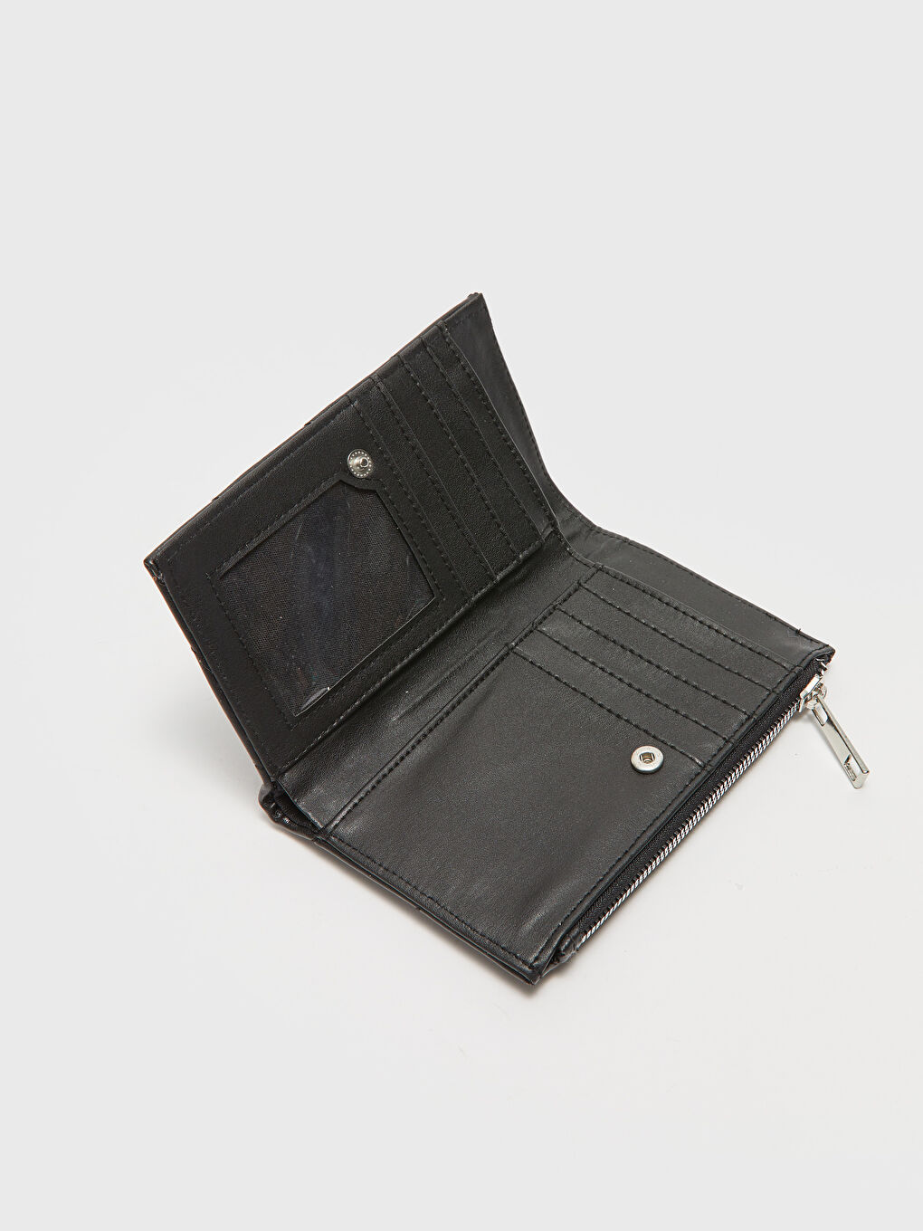 Siyah Deri Görünümlü Kapitoneli Kadın Cüzdan-3