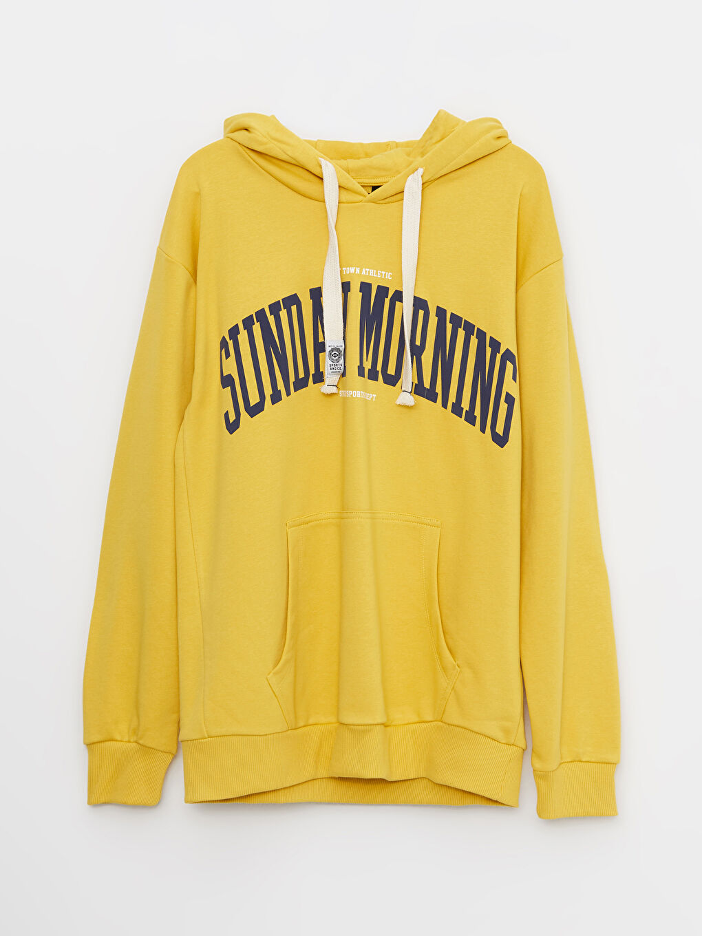 Sarı Uzun Kollu Baskılı Erkek Hoodie-5