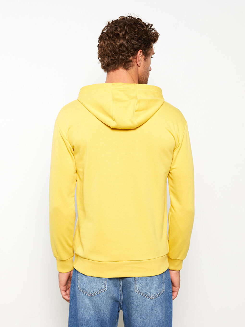 Sarı Uzun Kollu Baskılı Erkek Hoodie-4