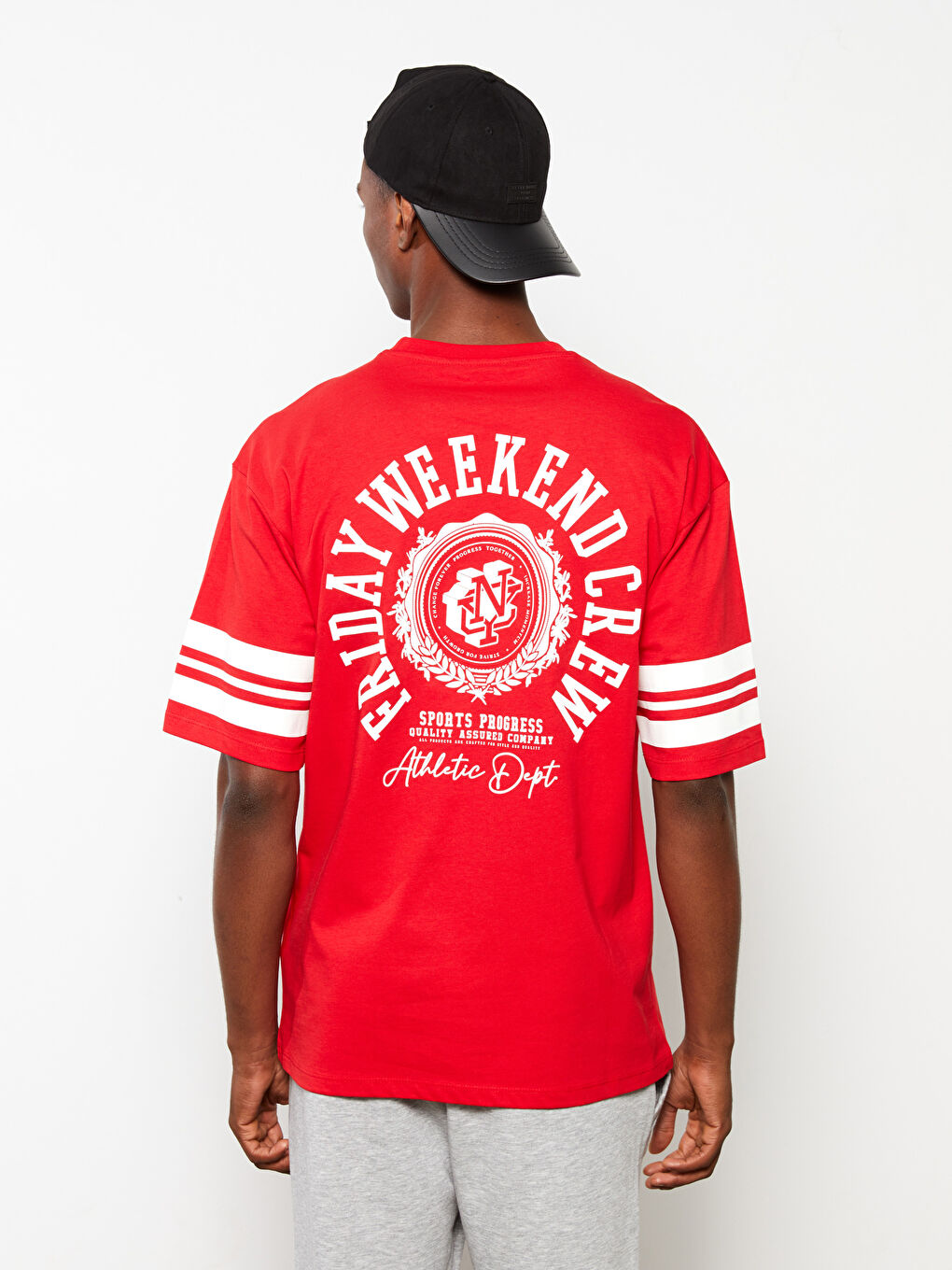 Kırmızı Bisiklet Yaka Kısa Kollu Baskılı Penye Erkek Tişört-4