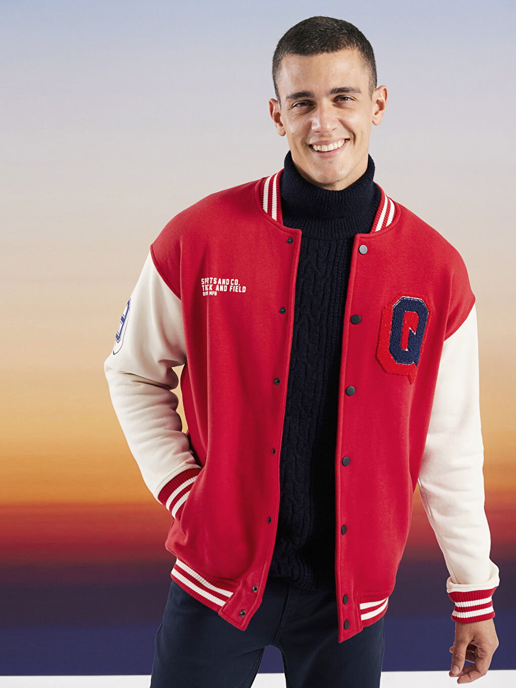 Свободная Толстая Куртка-Бомбер Колледж с Длинным Рукавом для Мужчин