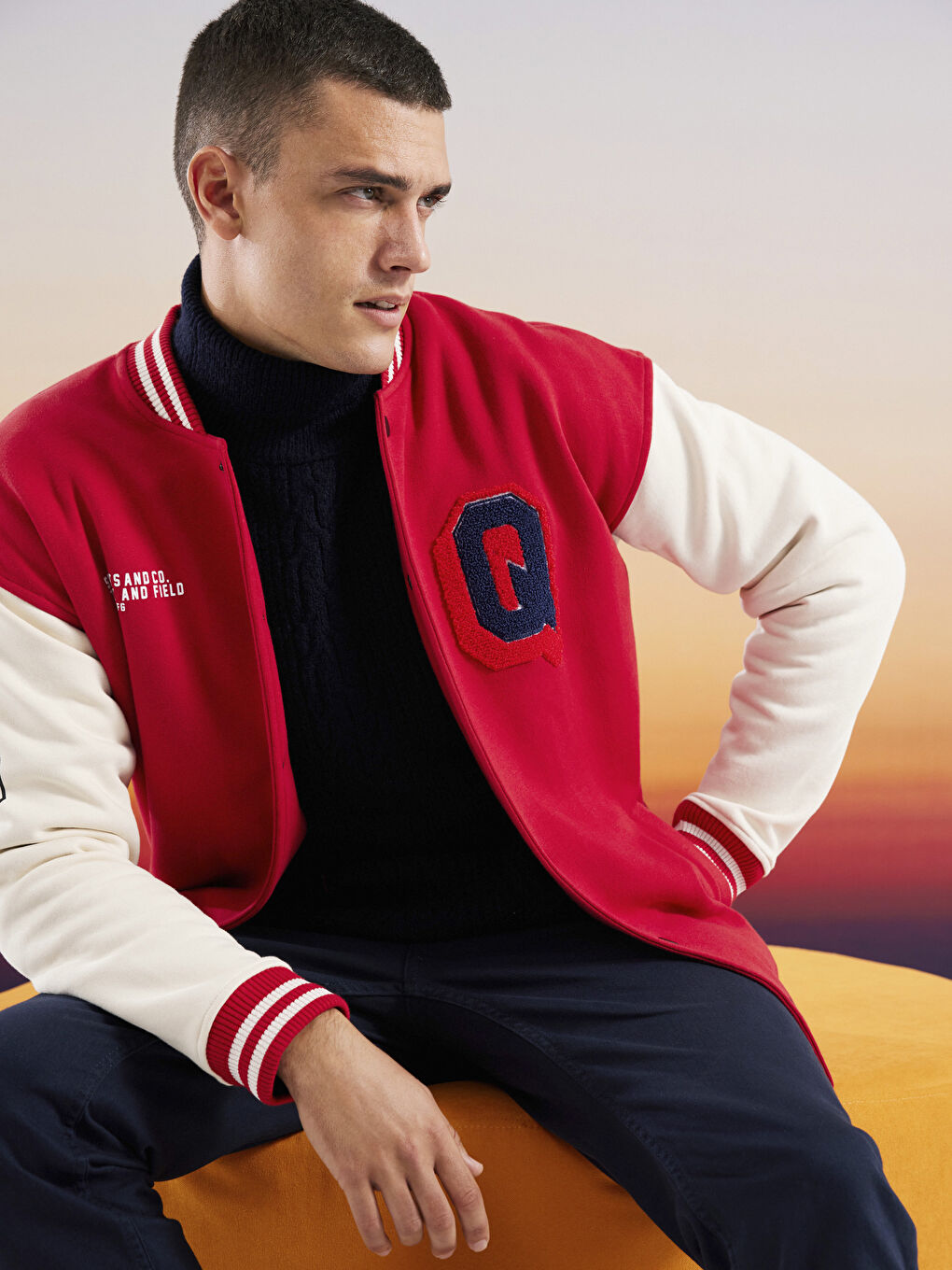 Свободная Толстая Куртка-Бомбер Колледж с Длинным Рукавом для Мужчин-1