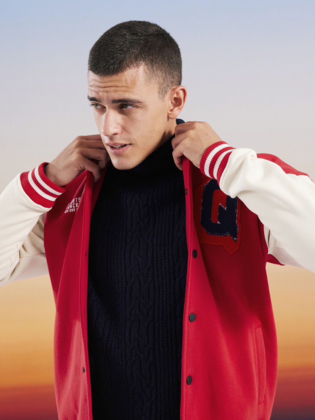 Свободная Толстая Куртка-Бомбер Колледж с Длинным Рукавом для Мужчин-2