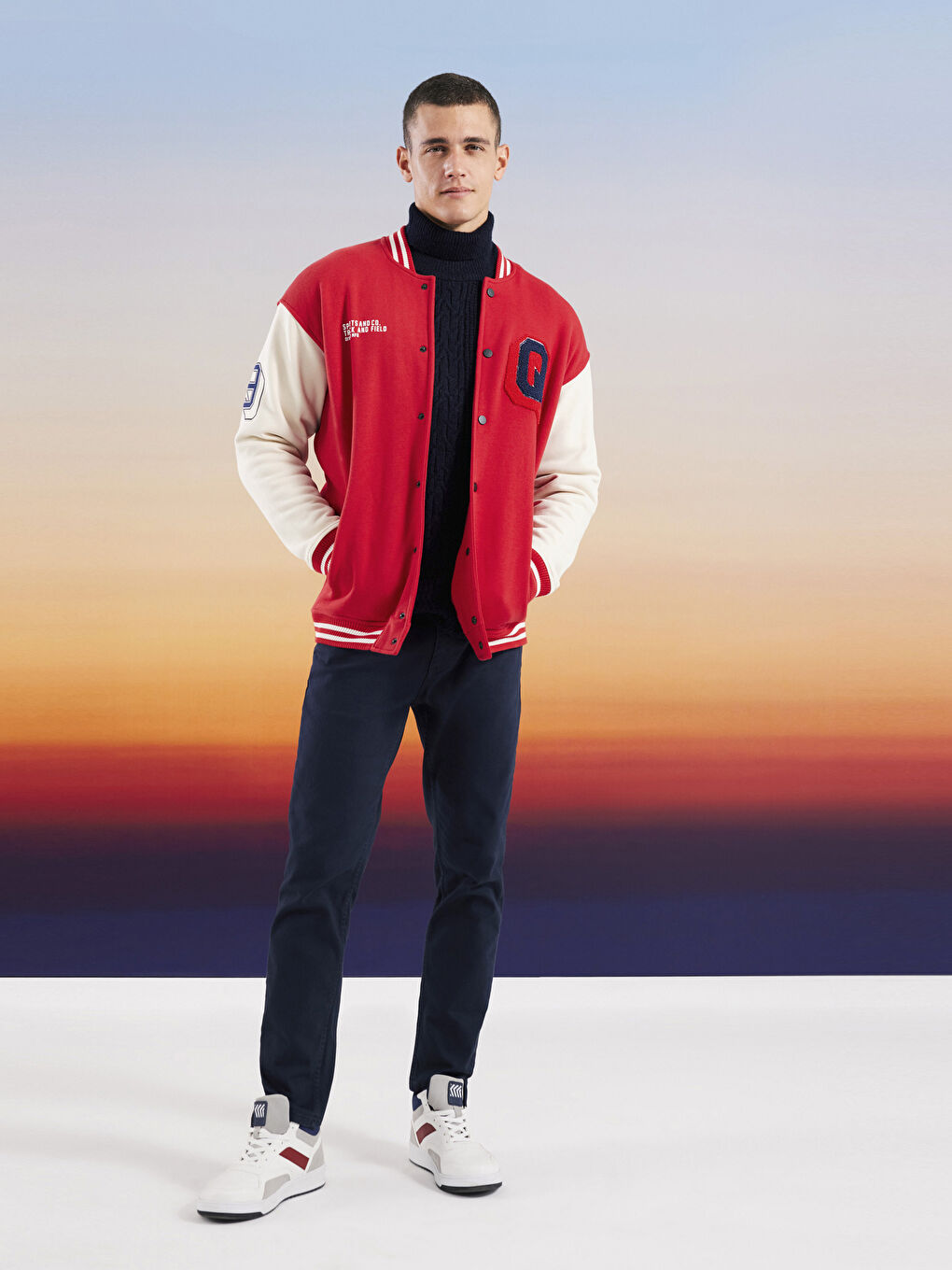 Свободная Толстая Куртка-Бомбер Колледж с Длинным Рукавом для Мужчин-8