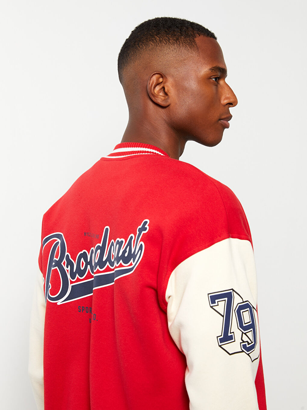 Свободная Толстая Куртка-Бомбер Колледж с Длинным Рукавом для Мужчин-3