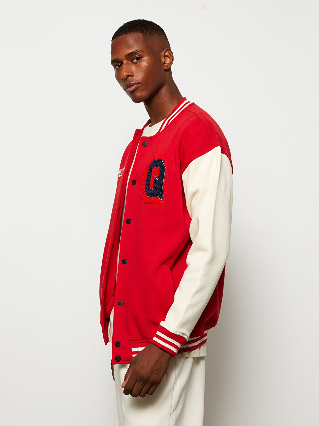 Свободная Толстая Куртка-Бомбер Колледж с Длинным Рукавом для Мужчин-4