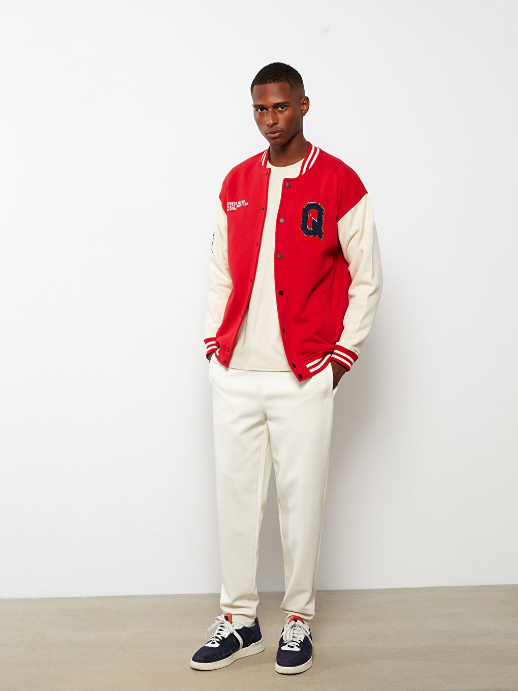 Свободная Толстая Куртка-Бомбер Колледж с Длинным Рукавом для Мужчин-5