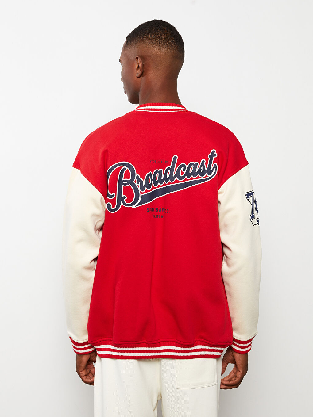 Свободная Толстая Куртка-Бомбер Колледж с Длинным Рукавом для Мужчин-7