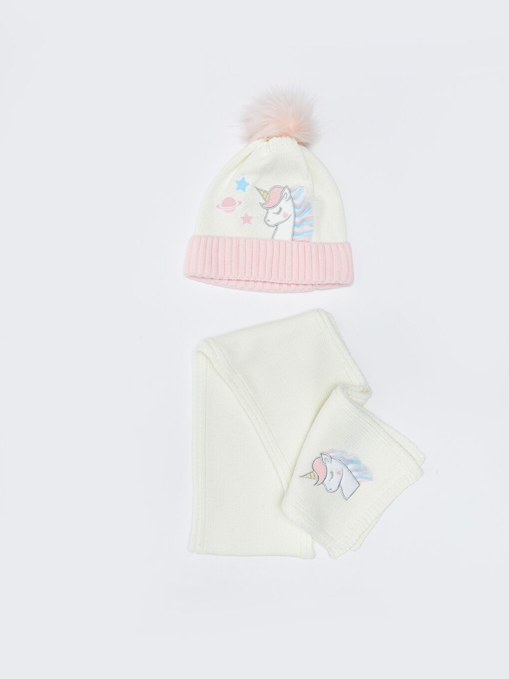 Embroidered Girls' Scarf and Beanie