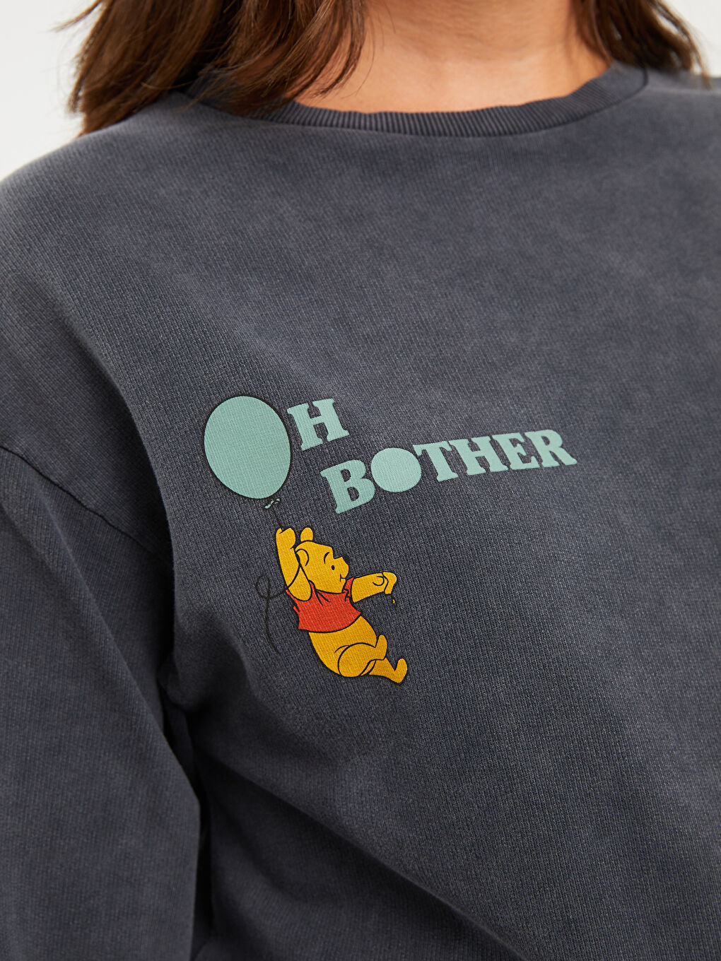 Bisiklet Yaka Winnie the Pooh Baskılı Uzun Kollu Pamuklu Hamile Sweatshirt-3