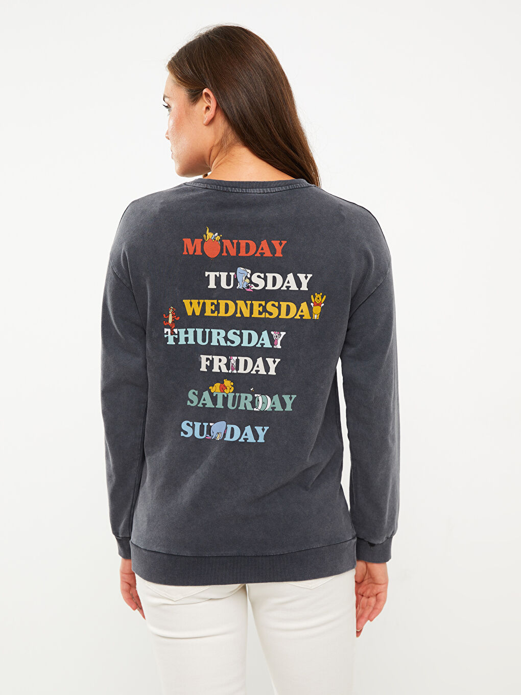 Bisiklet Yaka Winnie the Pooh Baskılı Uzun Kollu Pamuklu Hamile Sweatshirt-4